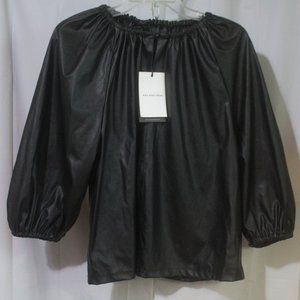 Women's Who What Wear Faux Leather Balloon 3/4 Sleeve Blouse NWT Size Large